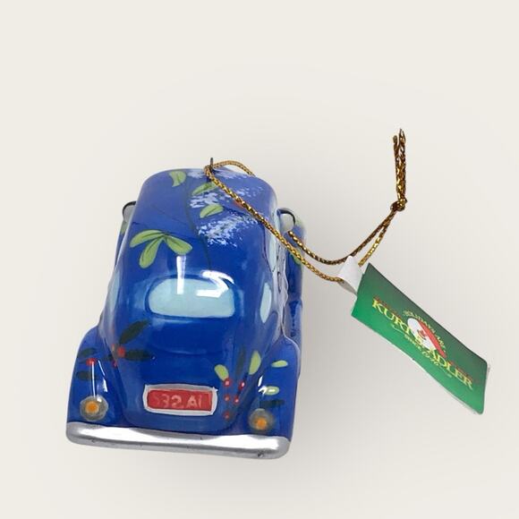 Kurt Adler NWT Blue Porcelain Vintage Car Mistletoe Christmas Ornament - Picture 4 of 7